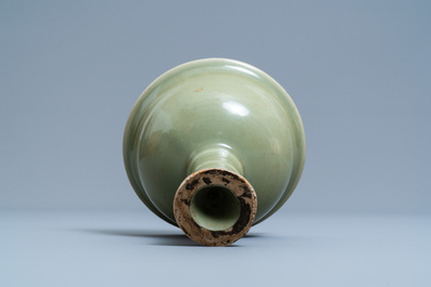 A Chinese monochrome celadon stem cup, Ming