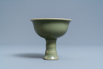 A Chinese monochrome celadon stem cup, Ming