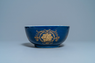 A Chinese gilt-decorated powder blue-ground bowl, Kangxi