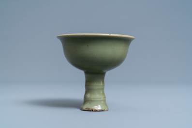 A Chinese monochrome celadon stem cup, Ming