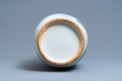 A Chinese blue and white 'Seven Sages of the Bamboo Grove' rouleau vase, 19th C.