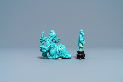 Two Chinese carved turquoise figures, 19/20th C.