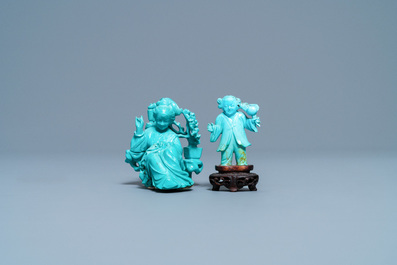 Two Chinese carved turquoise figures, 19/20th C.