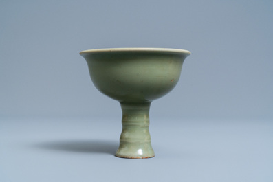A Chinese monochrome celadon stem cup, Ming