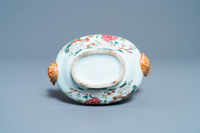 Five Chinese famille rose 'double peacock' porcelain wares, Qianlong