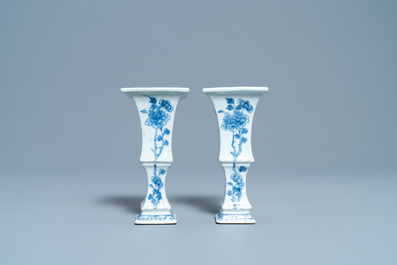 A pair of Chinese blue and white vases with floral design, Qianlong