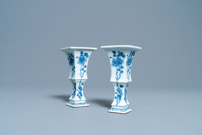 A pair of Chinese blue and white vases with floral design, Qianlong