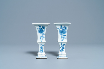 A pair of Chinese blue and white vases with floral design, Qianlong