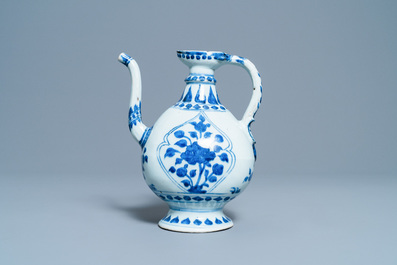 A Chinese blue and white Islamic market 'aftaba' ewer, Kangxi