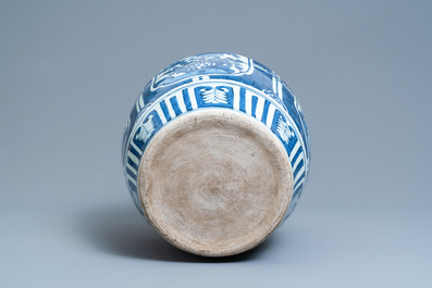 A Chinese blue and white vase with floral panels, Wanli