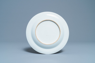 A Chinese famille rose bianco sopra bianco plate, Qianlong