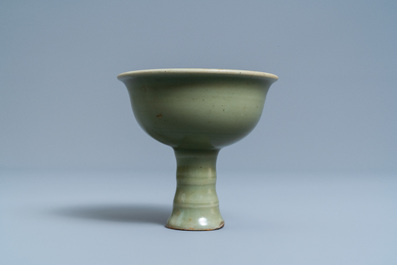 A Chinese monochrome celadon stem cup, Ming