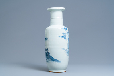 A Chinese blue and white 'Seven Sages of the Bamboo Grove' rouleau vase, 19th C.
