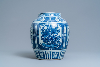 A Chinese blue and white vase with floral panels, Wanli