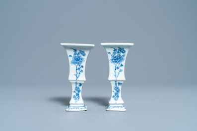 A pair of Chinese blue and white vases with floral design, Qianlong