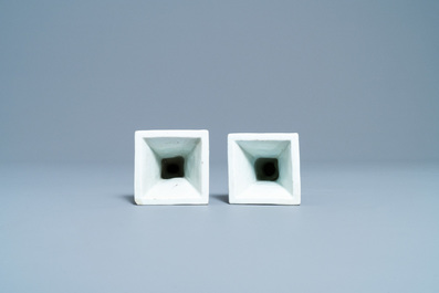 A pair of Chinese blue and white vases with floral design, Qianlong