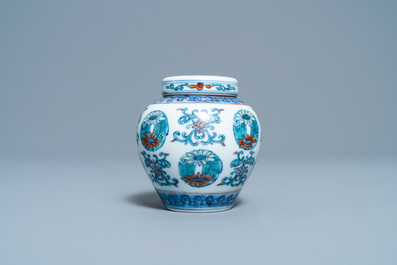 A small Chinese doucai jar and cover, Yongzheng mark, Republic