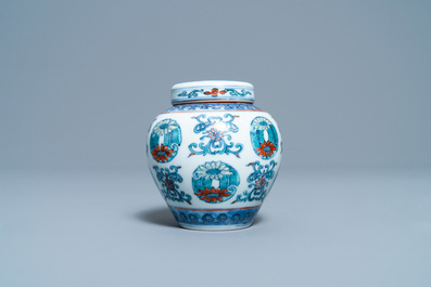 A small Chinese doucai jar and cover, Yongzheng mark, Republic