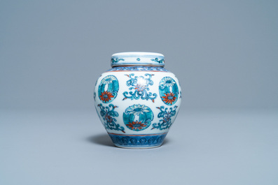 A small Chinese doucai jar and cover, Yongzheng mark, Republic