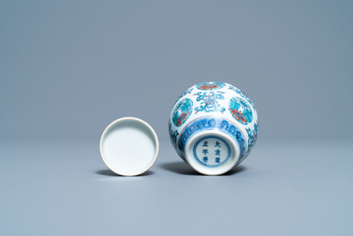 A small Chinese doucai jar and cover, Yongzheng mark, Republic