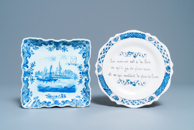 Vijf stukken blauw-wit Delfts en Frans aardewerk, 18/19e eeuw