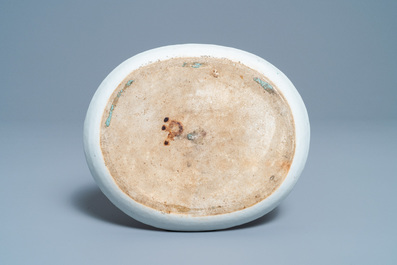 A Chinese famille rose 'romantic subject' teapot on stand, Qianlong