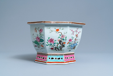 A Chinese hexagonal famille rose jardini&egrave;re, Qianlong