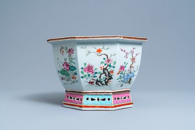 A Chinese hexagonal famille rose jardini&egrave;re, Qianlong