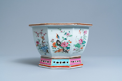 A Chinese hexagonal famille rose jardini&egrave;re, Qianlong