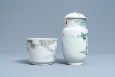 A Chinese qianjiang cai jardini&egrave;re and a covered vase, 19/20th C.