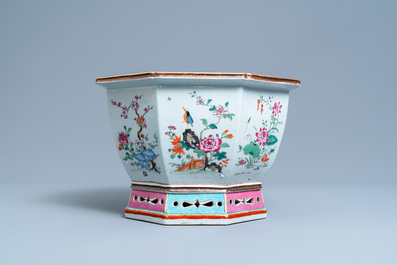 A Chinese hexagonal famille rose jardini&egrave;re, Qianlong