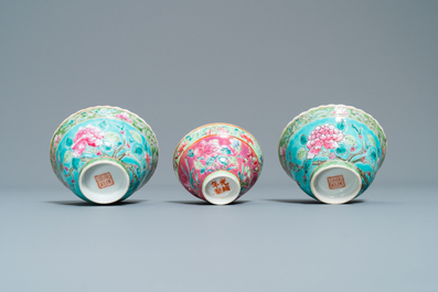 Three Chinese famille rose bowls for the Straits or Peranakan market, 19th C.