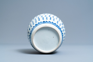 A Chinese blue and white 'Shou' jar, Kangxi