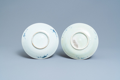 Four Chinese blue and white 'carps and shrimps' dishes, Dehua, 18/19th C.