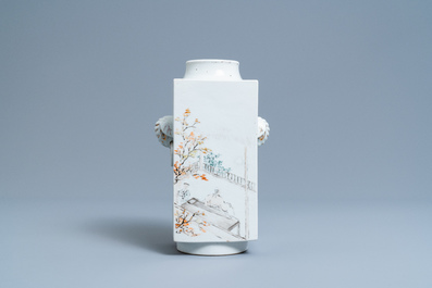 A square Chinese qianjiang cai 'cong' vase, 19/20th C.
