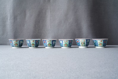 Six Chinese famille verte cups and saucers, Kangxi