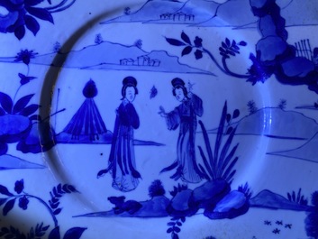 Three Chinese blue and white 'Long Eliza' plates, Kangxi/Yongzheng