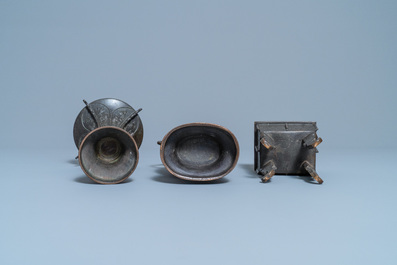 Two Chinese archaic bronze vases and a censer, 18/19th C.