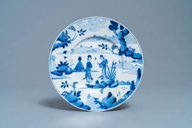 Three Chinese blue and white 'Long Eliza' plates, Kangxi/Yongzheng