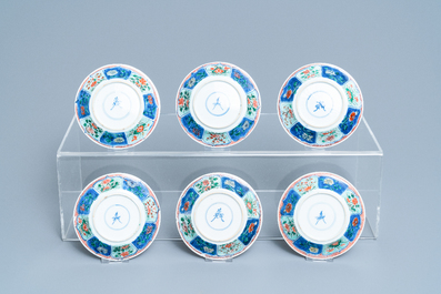 Six Chinese famille verte cups and saucers, Kangxi
