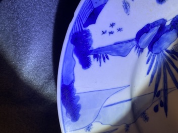Three Chinese blue and white 'Long Eliza' plates, Kangxi/Yongzheng