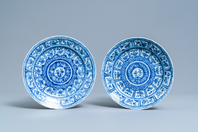 Seven Chinese blue and white plates, Kangxi