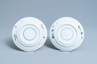 Seven Chinese blue and white plates, Kangxi