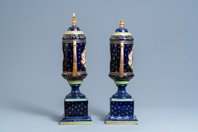 A pair of S&egrave;vres-style vases and covers, prob. Samson, Paris, 19th C.