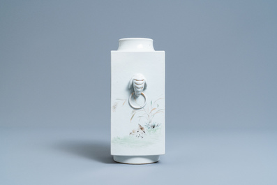 A square Chinese qianjiang cai 'cong' vase, 19/20th C.