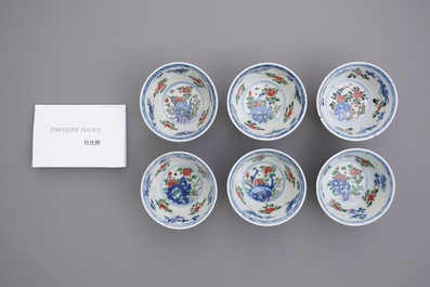 Six Chinese famille verte cups and saucers, Kangxi