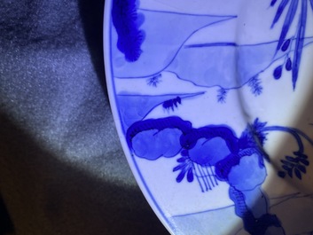 Three Chinese blue and white 'Long Eliza' plates, Kangxi/Yongzheng