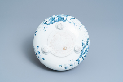 A Chinese blue and white tripod censer with a landscape, Dehua, Kangxi