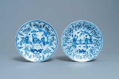 Three Chinese blue and white 'Long Eliza' plates, Kangxi/Yongzheng