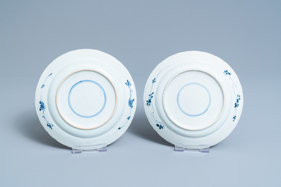 Seven Chinese blue and white plates, Kangxi